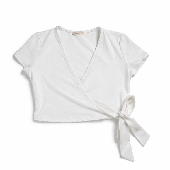 Cottagecore Wrap Crop Top Boho Balletcore Soft Girl Tie Waist Cotton Top Sozy - Picture 3 of 6